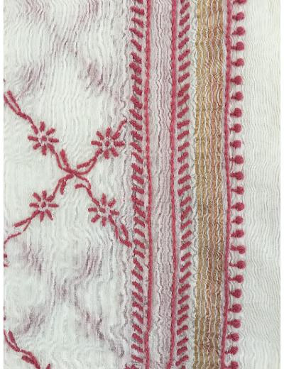 Chhangamal Hand Embroidered White Colour Mul-chanderi Chikankari Kurta Dupatta Piece