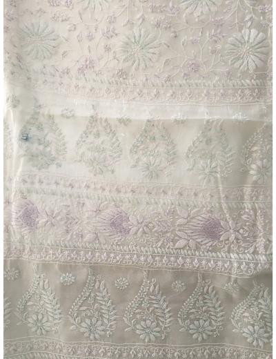 Chhangamal Hand Embroidered White Colour Mul Chanderi Chikankari Saree