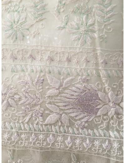 Chhangamal Hand Embroidered White Colour Mul Chanderi Chikankari Saree