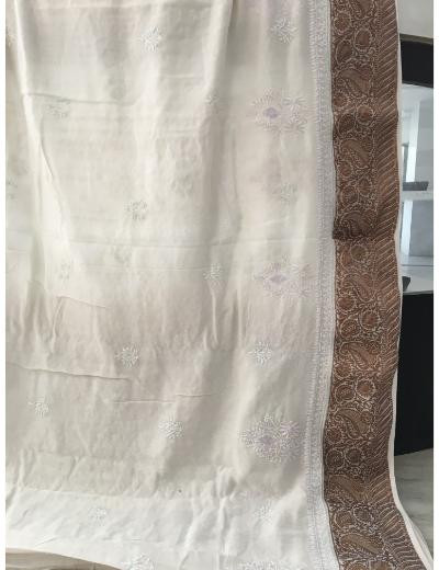 Chhangamal Hand Embroidered White Colour Mul Chanderi Chikankari Saree