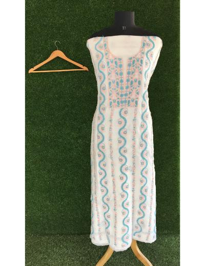 Chhangamal Hand Embroidered White Colour Mul Chanderi Chikankari Suit Piece