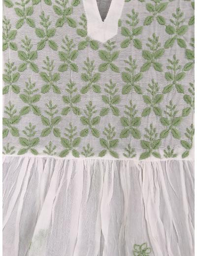 Chhangamal Hand Embroidered White Colour Mul Chanderi Chikankari Top