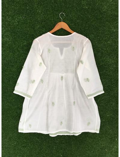 Chhangamal Hand Embroidered White Colour Mul Chanderi Chikankari Top
