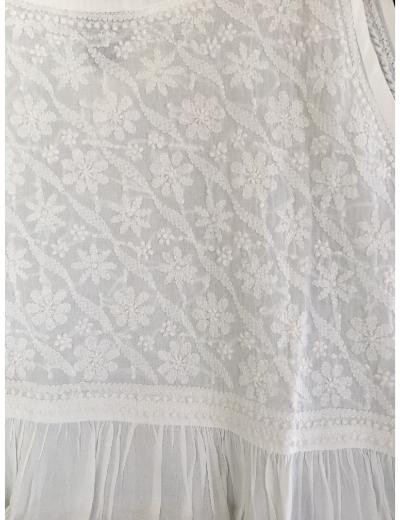 Chhangamal Hand Embroidered White Colour Mul Cotton Chikankari Kurti