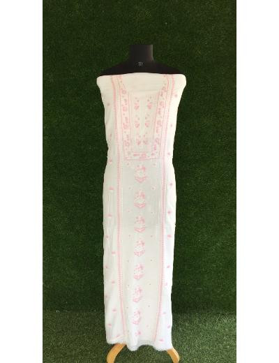 Chhangamal Hand Embroidered White Colour Muslin Chikankari Kurta  Piece Embroidered