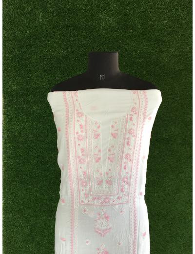 Chhangamal Hand Embroidered White Colour Muslin Chikankari Kurta  Piece Embroidered