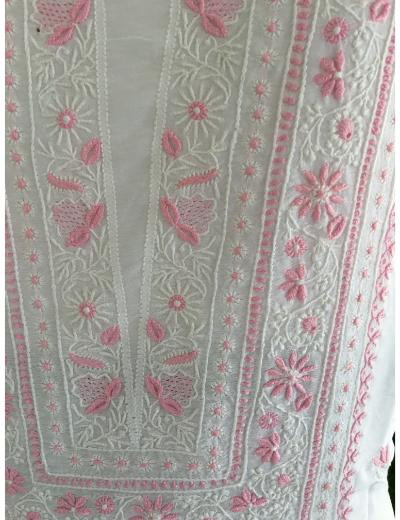 Chhangamal Hand Embroidered White Colour Muslin Chikankari Kurta  Piece Embroidered