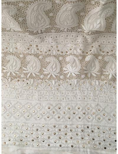 Chhangamal Hand Embroidered White Colour Pure Georgette  Chikankari Saree Piece