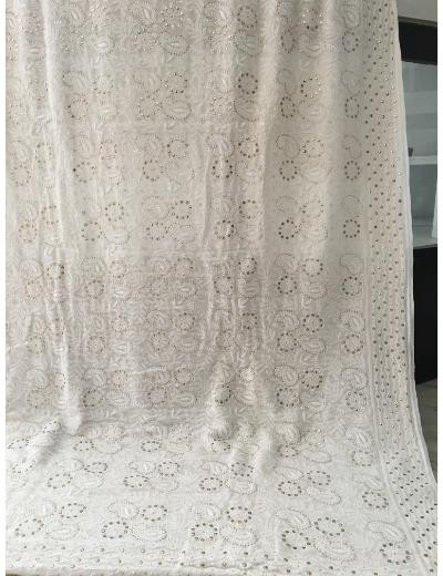 Chhangamal Hand Embroidered White Colour Pure Georgette  Chikankari Saree Piece