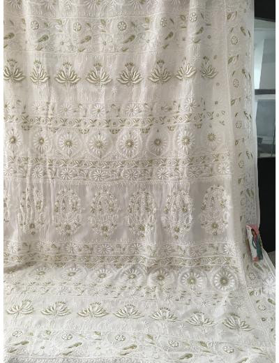 Chhangamal Hand Embroidered White Colour Pure Georgette  Chikankari Saree Piece