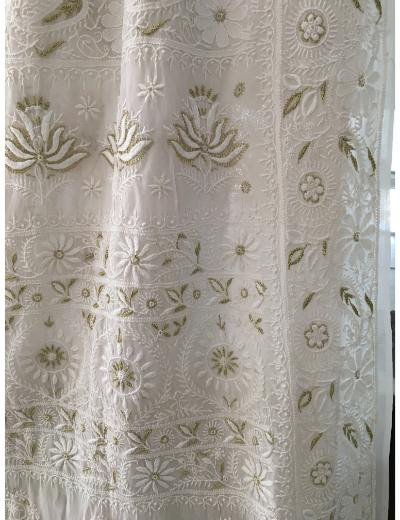 Chhangamal Hand Embroidered White Colour Pure Georgette  Chikankari Saree Piece