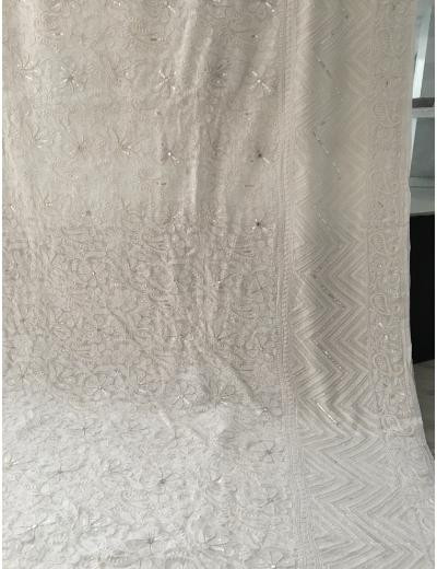 Chhangamal Hand Embroidered White Colour Pure Georgette  Chikankari Saree Piece