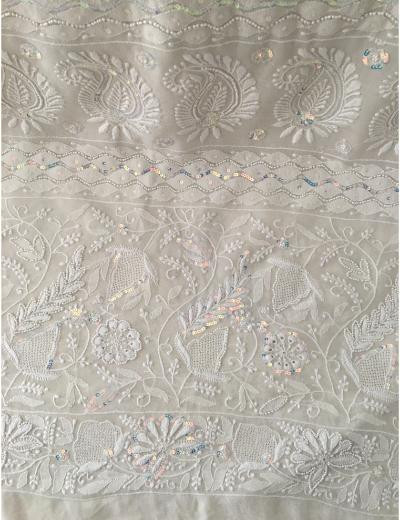 Chhangamal Hand Embroidered White Colour Pure Georgette  Chikankari Saree Piece