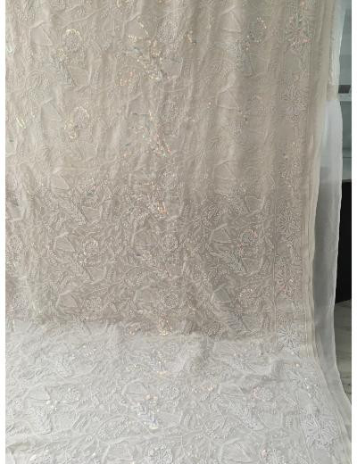 Chhangamal Hand Embroidered White Colour Pure Georgette  Chikankari Saree Piece