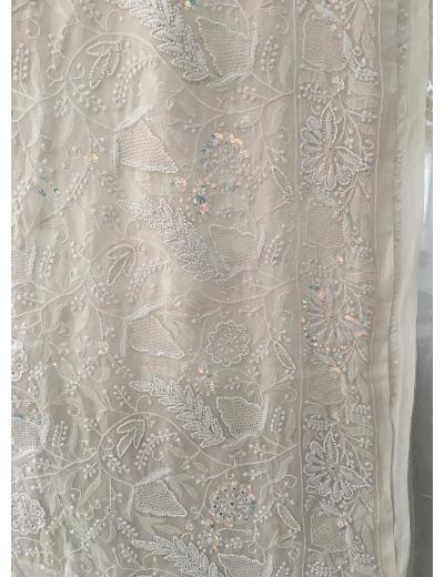 Chhangamal Hand Embroidered White Colour Pure Georgette  Chikankari Saree Piece
