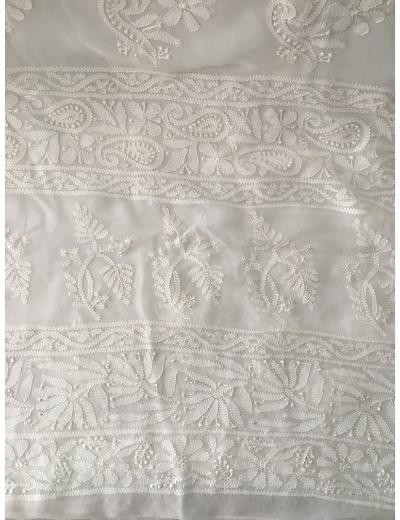 Chhangamal Hand Embroidered White Colour Pure Georgette  Chikankari Saree Piece