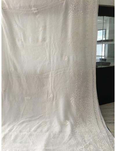 Chhangamal Hand Embroidered White Colour Pure Georgette  Chikankari Saree Piece