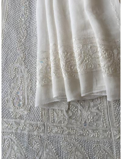 White Pure Georgette Chikankari Anaarkali & Dupatta