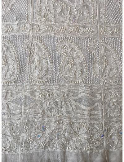 White Pure Georgette Chikankari Anaarkali & Dupatta