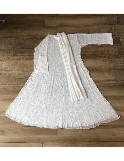 White Pure Georgette Chikankari Anaarkali & Dupatta