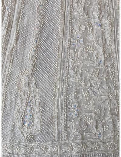 White Pure Georgette Chikankari Anaarkali & Dupatta