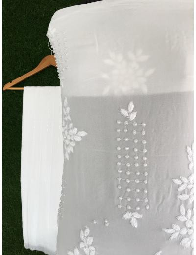 Chhangamal Hand Embroidered White Colour Pure Georgette Chikankari Kurta Dupatta Piece