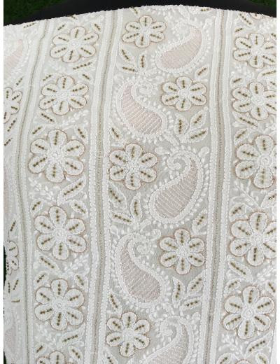 Chhangamal Hand Embroidered White Colour Pure Georgette Chikankari Kurta Dupatta Piece