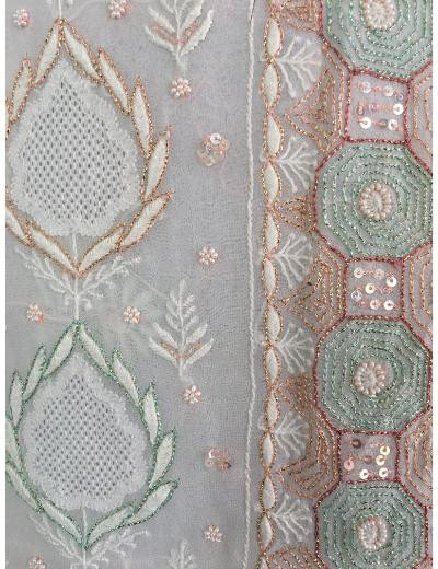 Chhangamal Hand Embroidered White Colour Pure Georgette Chikankari Kurta Dupatta Piece