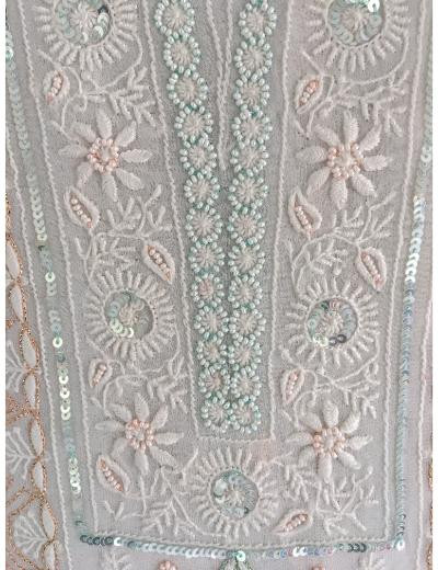 Chhangamal Hand Embroidered White Colour Pure Georgette Chikankari Kurta Dupatta Piece