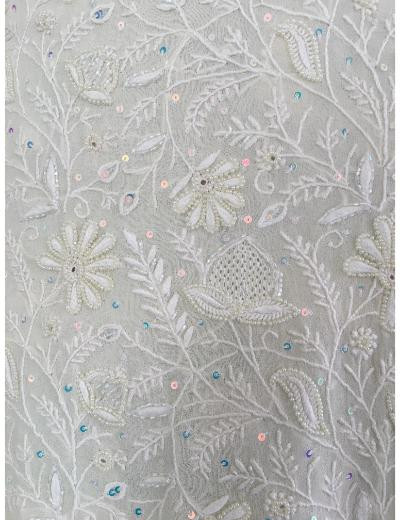 Chhangamal Hand Embroidered White Colour Pure Georgette Chikankari Kurta Dupatta Piece
