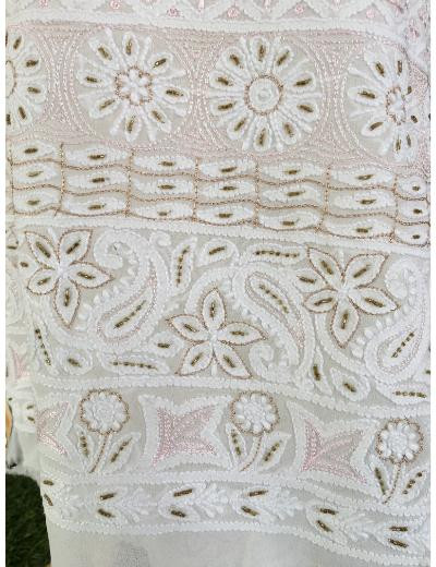 Chhangamal Hand Embroidered White Colour Pure Georgette Chikankari Kurta Dupatta Piece