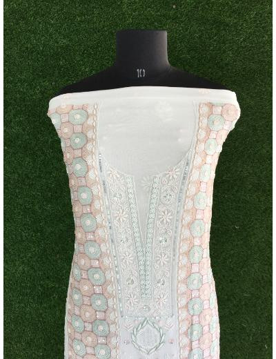 Chhangamal Hand Embroidered White Colour Pure Georgette Chikankari Kurta Dupatta Piece