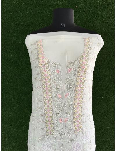 Chhangamal Hand Embroidered White Colour Pure Georgette Chikankari Kurta Dupatta Piece