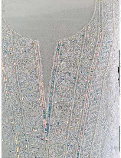 Chhangamal Hand Embroidered White Colour Pure Georgette Chikankari Kurta Dupatta Piece