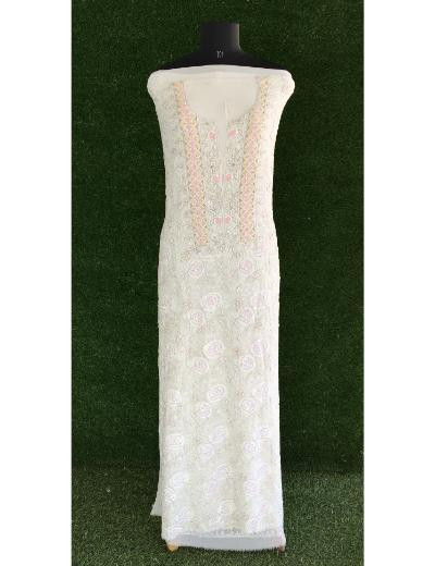 Chhangamal Hand Embroidered White Colour Pure Georgette Chikankari Kurta Dupatta Piece