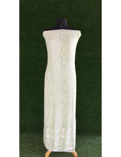 Chhangamal Hand Embroidered White Colour Pure Georgette Chikankari Kurta Dupatta Piece