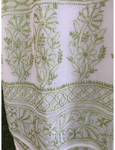 Chhangamal Hand Embroidered White Colour Pure Georgette Chikankari Kurta Dupatta Piece