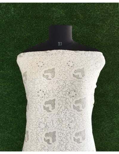 Chhangamal Hand Embroidered White Colour Pure Georgette Chikankari Kurta Dupatta Piece