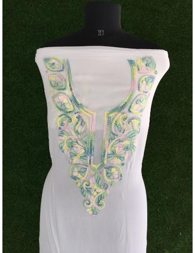 Chhangamal Hand Embroidered White Colour Pure Georgette Chikankari Kurta Piece