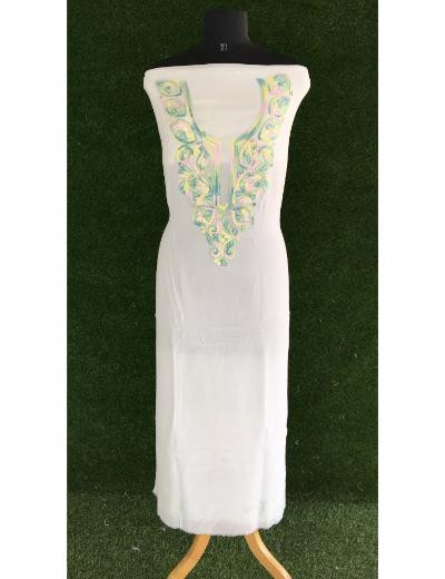 Chhangamal Hand Embroidered White Colour Pure Georgette Chikankari Kurta Piece
