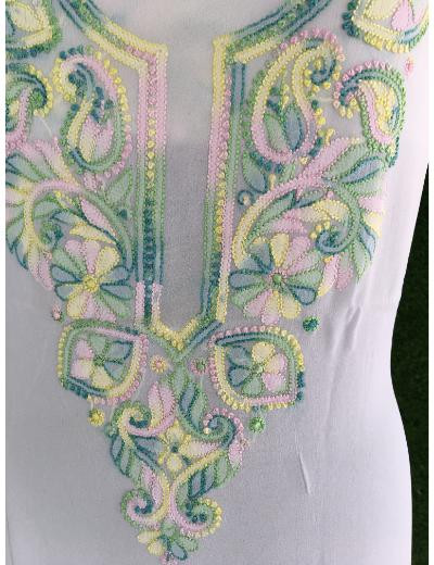 Chhangamal Hand Embroidered White Colour Pure Georgette Chikankari Kurta Piece