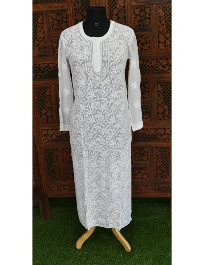 Chhangamal Hand Embroidered White Colour Pure Georgette Chikankari Kurta Set