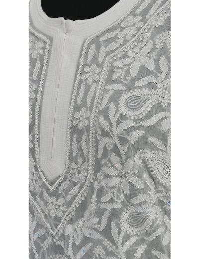 Chhangamal Hand Embroidered White Colour Pure Georgette Chikankari Kurta Set