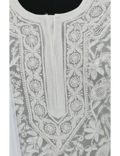 Chhangamal Hand Embroidered White Colour Pure Georgette Chikankari Kurta Set