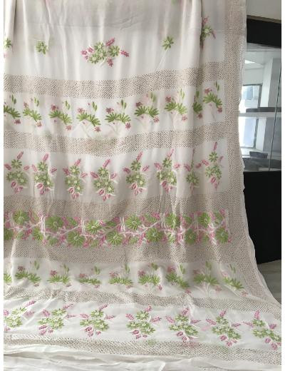 Chhangamal Hand Embroidered White Colour Pure Georgette Chikankari Saree