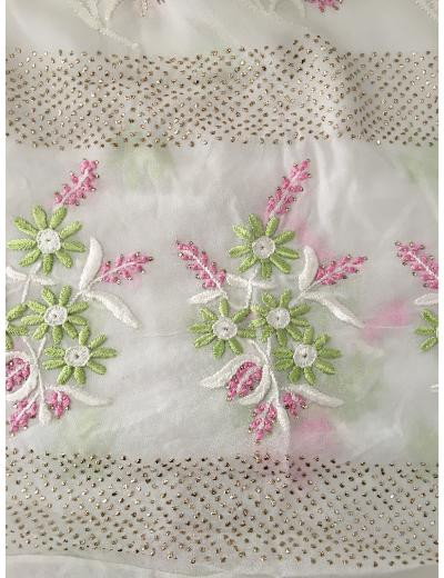 Chhangamal Hand Embroidered White Colour Pure Georgette Chikankari Saree