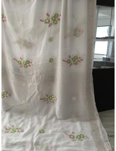Chhangamal Hand Embroidered White Colour Pure Georgette Chikankari Saree