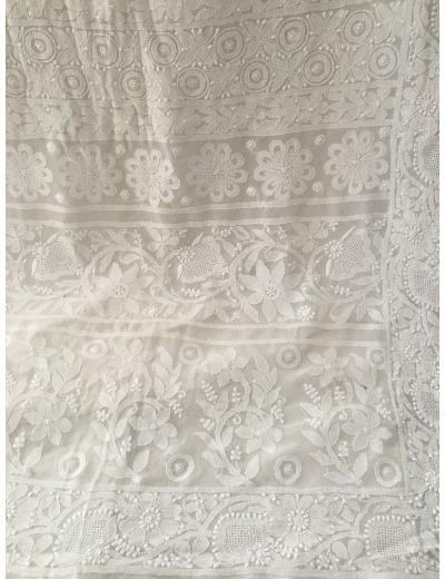 Chhangamal Hand Embroidered White Colour Pure Georgette Chikankari Saree