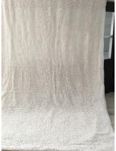 Chhangamal Hand Embroidered White Colour Pure Georgette Chikankari Saree