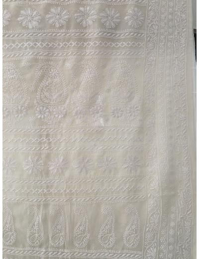 Chhangamal Hand Embroidered White Colour Pure Georgette Chikankari Saree